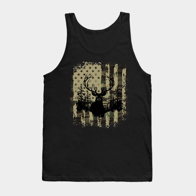 Camo US Flag Deer Elk Buck Camoflage Hunting Hunter Dad Gift Tank Top by Just Me Store